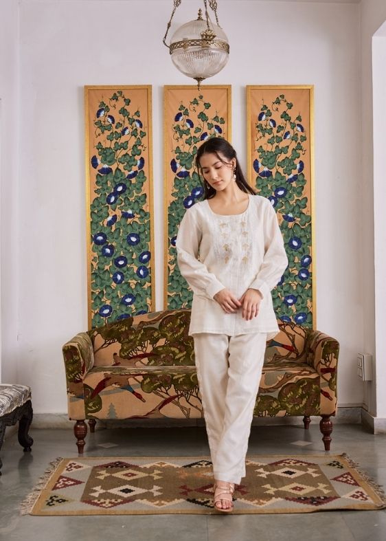 White Chanderi Coord Set