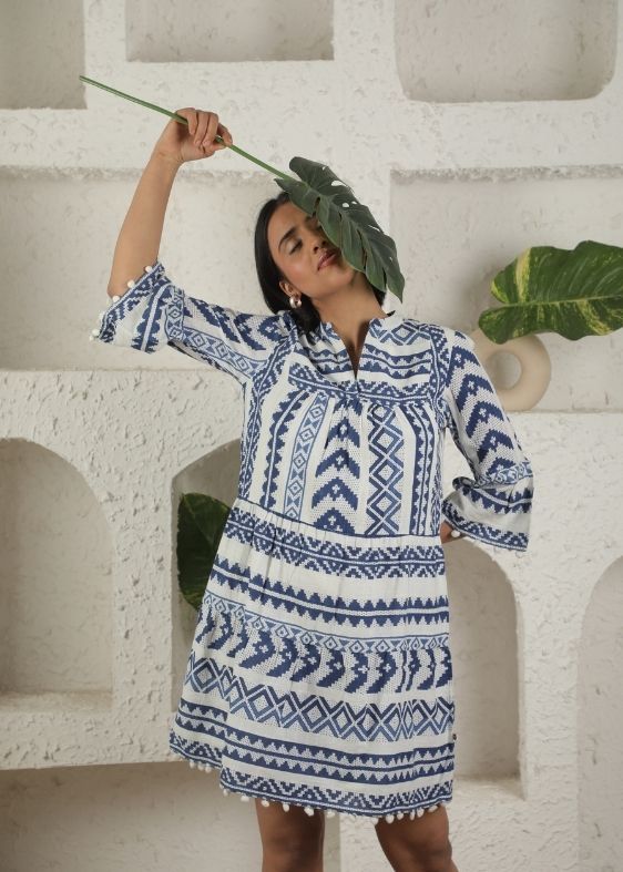 Blue Ikat cotton dress