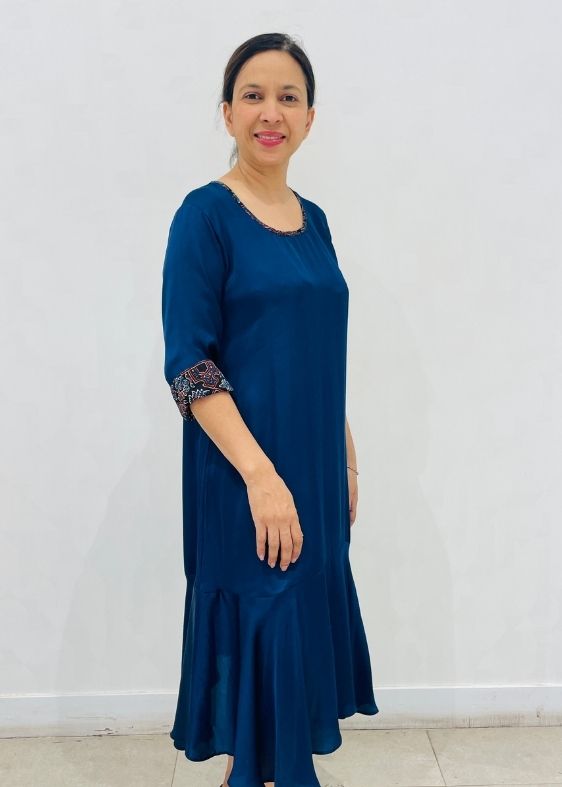 Blue round neck ajrakh dress