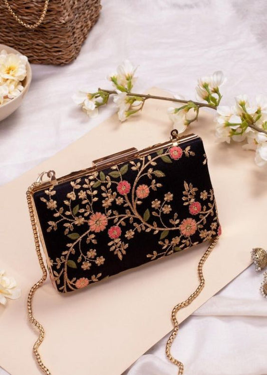 Floral creeper box clutch -black