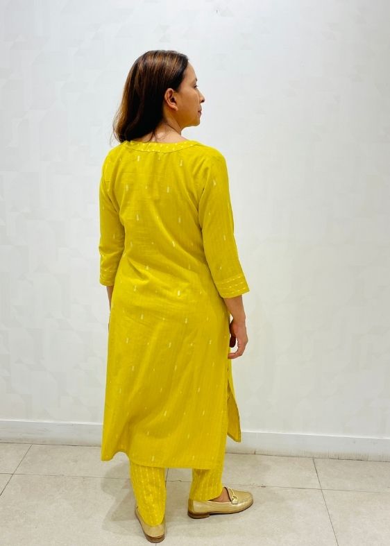 Lime Yellow cotton long kurta