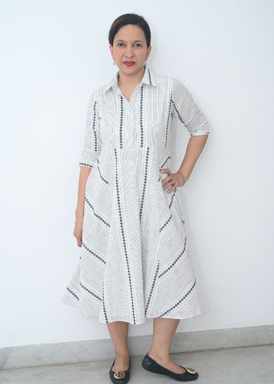 White and black Ikat dress