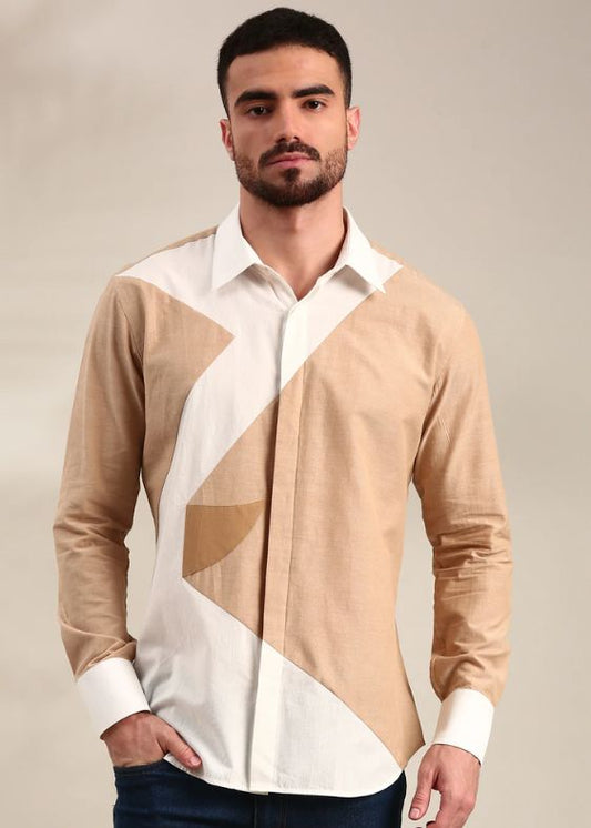 White & Beige Cotton Shirt