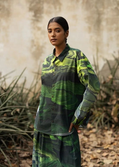 Earo Green Printed Shirt