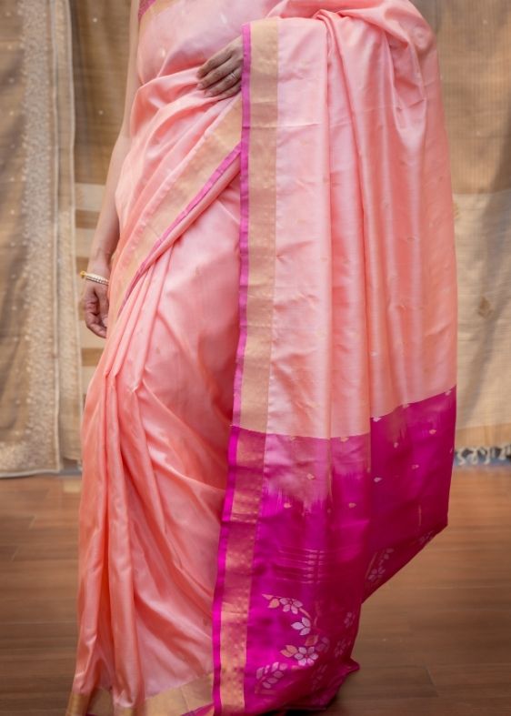 Peach ikkat saree with jamdani boota