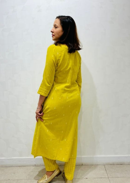 Lime Yellow cotton long kurta