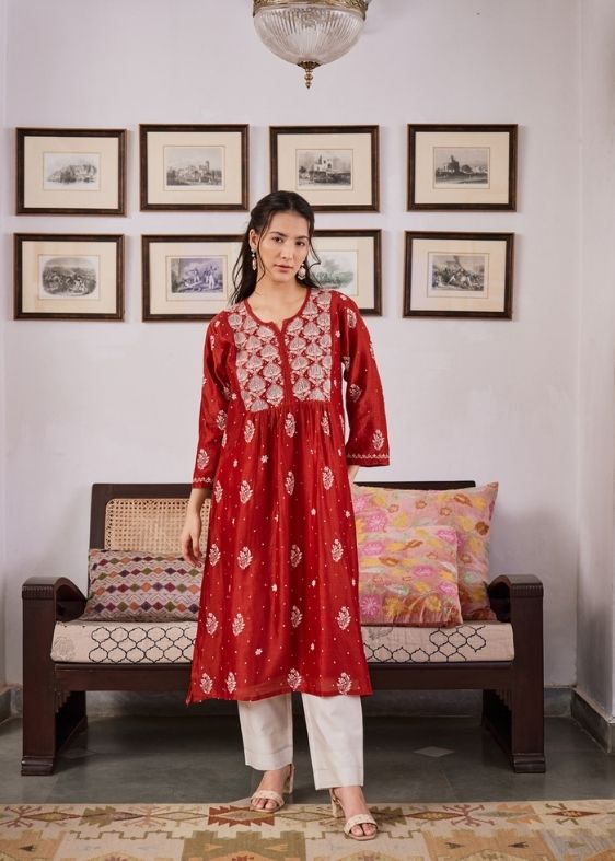 Maroon Silk Kurta Coord Set