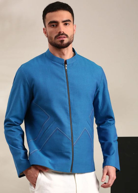 Blue Cotton Bomber Jacket