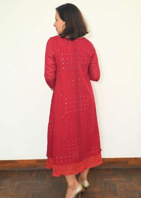 Maroon Sequence double fulia cotton dress