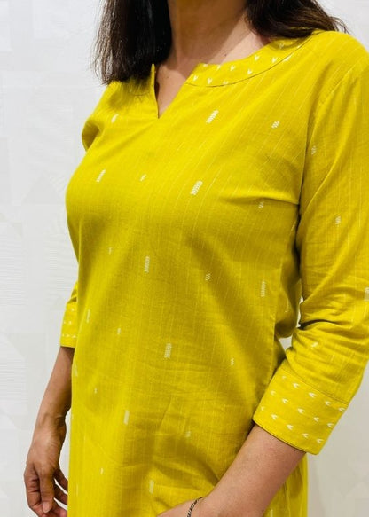 Lime Yellow cotton long kurta