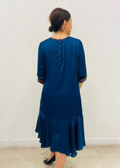 Blue round neck ajrakh dress