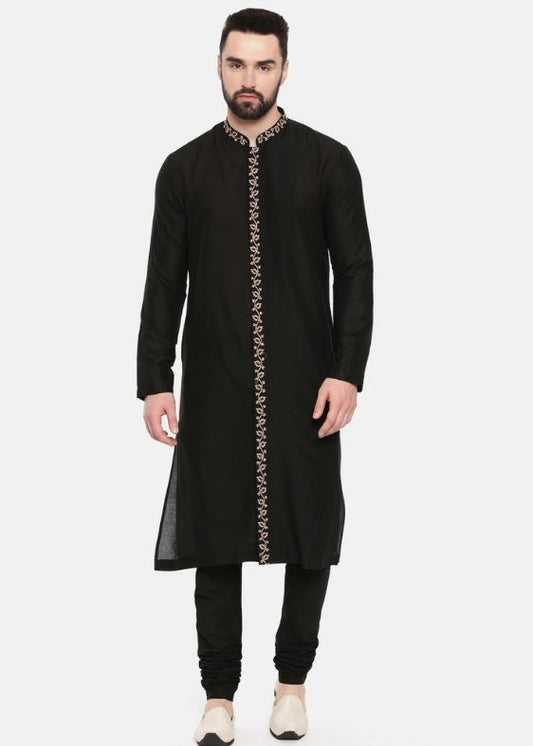 Black Silk Embroidered Kurta set