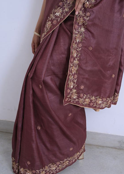 Brown Zari embroidery Saree