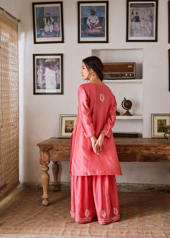 Red Silk Sharara Coord Set