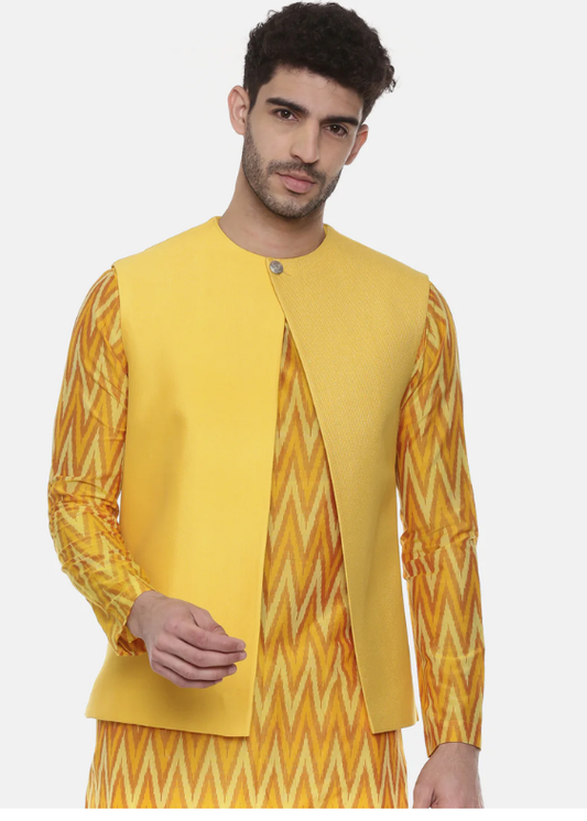 Yellow Open Silk Jacket-MMSOJ015