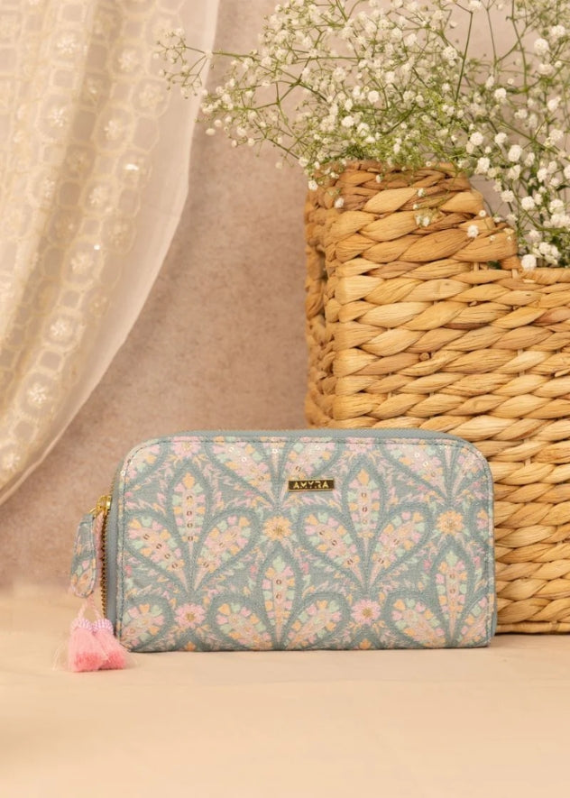 Nyraa Embroidered Wallet- Powder Blue