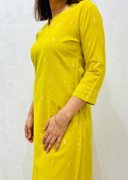 Lime Yellow cotton long kurta