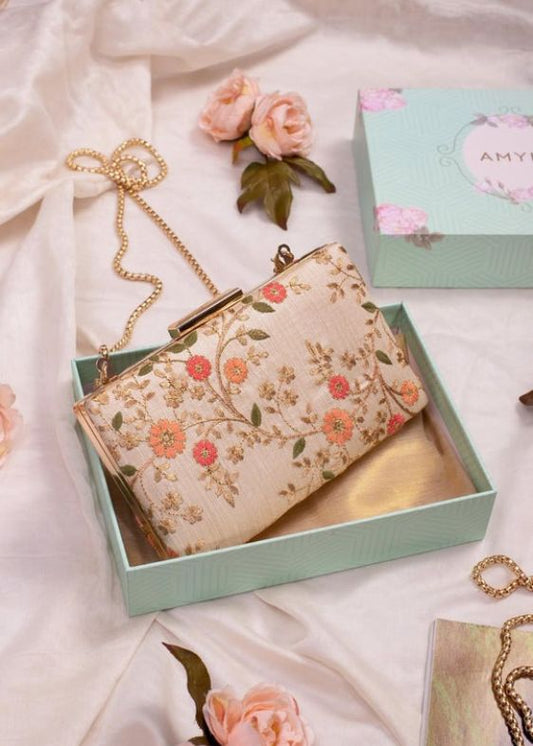 Floral creeper box clutch -peach