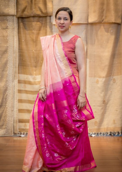 Peach ikkat saree with jamdani boota