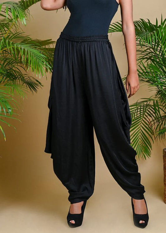 Wrap Button Dhoti Pant- Black