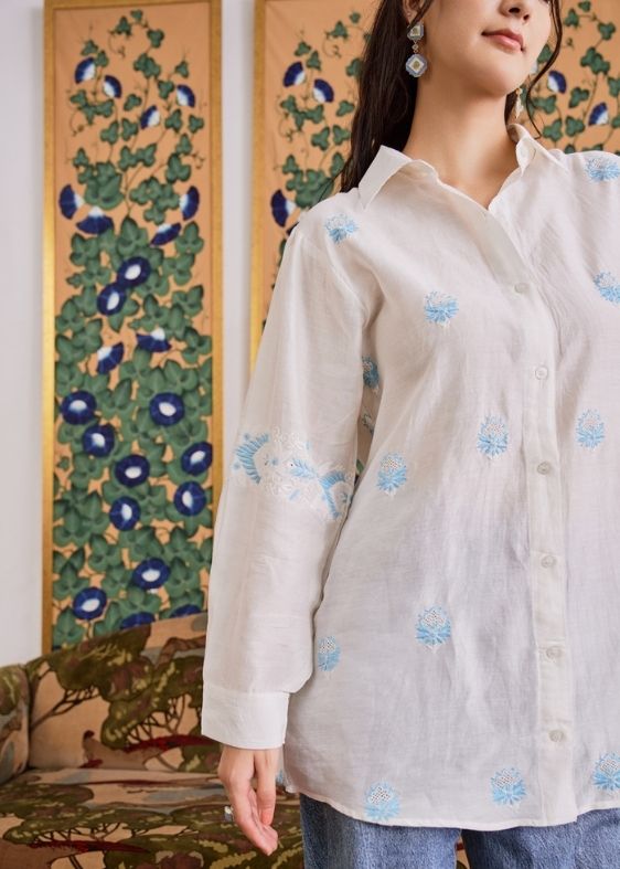 White with Blue Chikankari Embroidery Suit