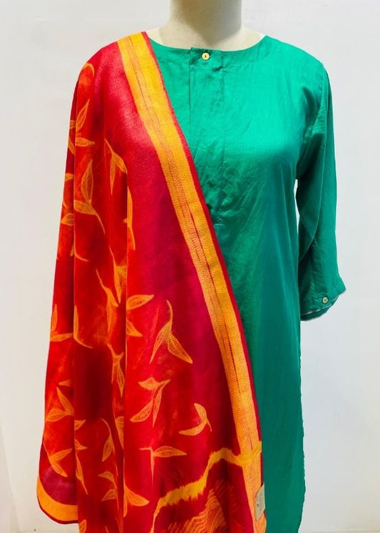 Orange and red Tussar Silk Dupatta