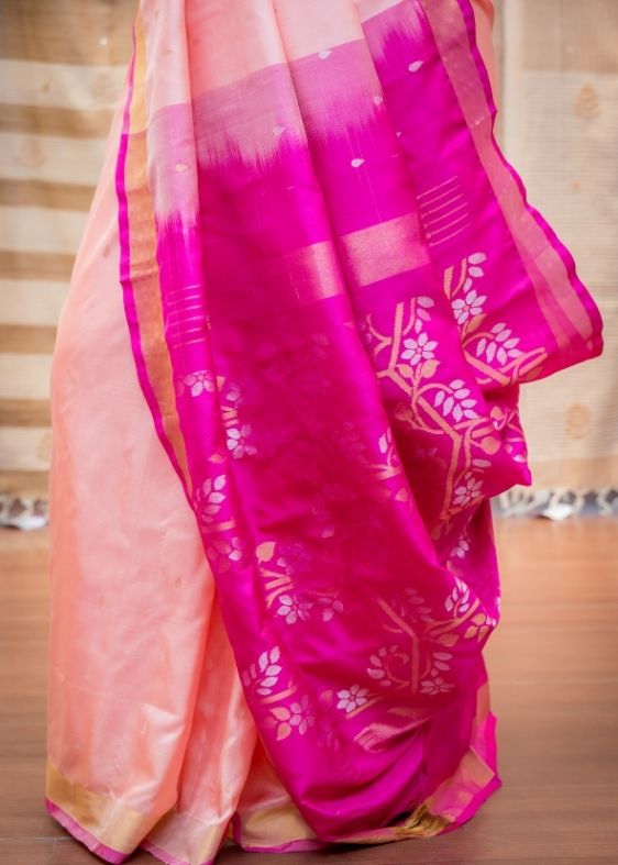 Peach ikkat saree with jamdani boota