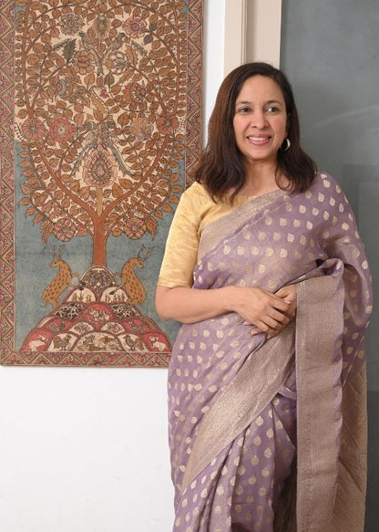 Lavender Teardrop Boota Banarasi Tissue Georgette