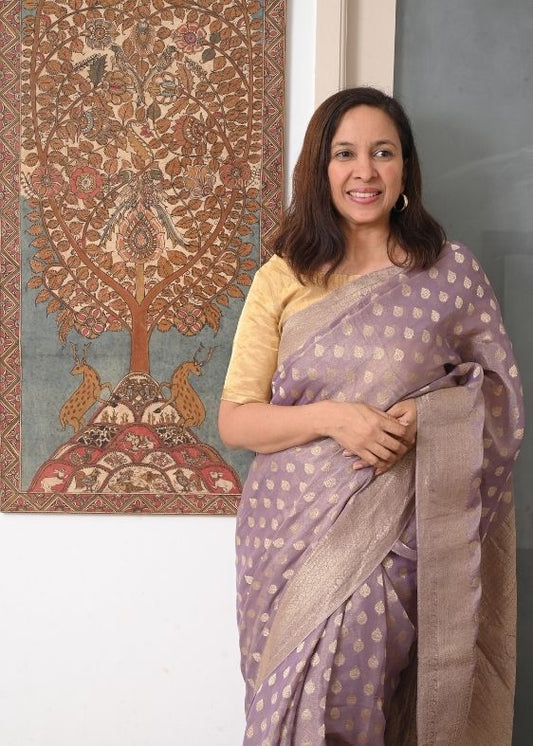 Lavender Teardrop Boota Banarasi Tissue Georgette