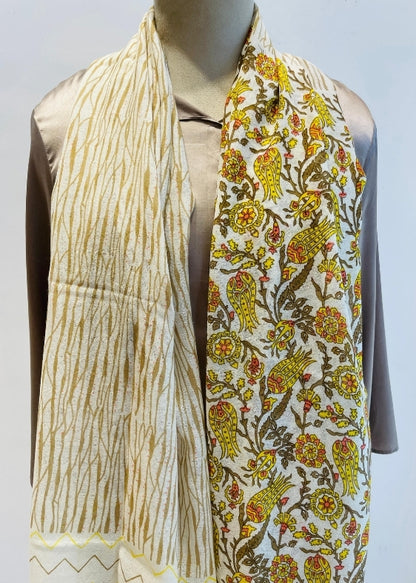 Yellow silk Wool Printed Stole