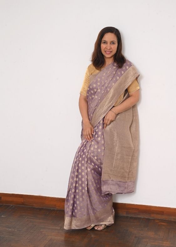 Lavender Teardrop Boota Banarasi Tissue Georgette