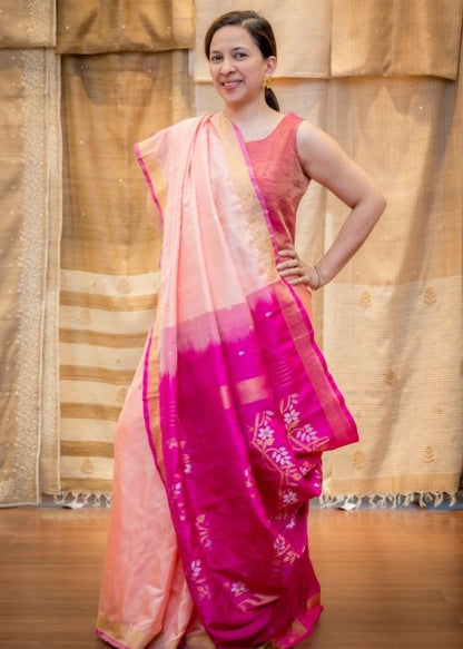 Peach ikkat saree with jamdani boota