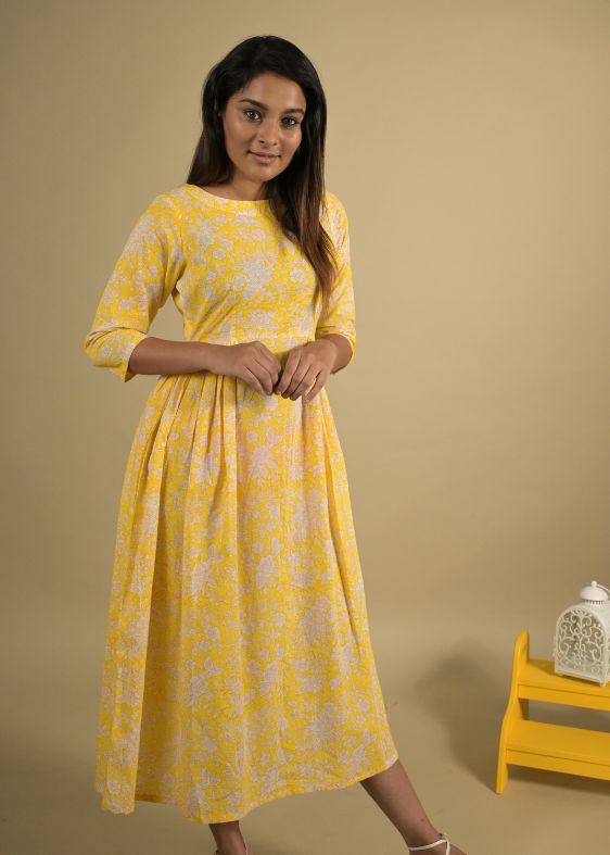 Yellow printed cotton dress