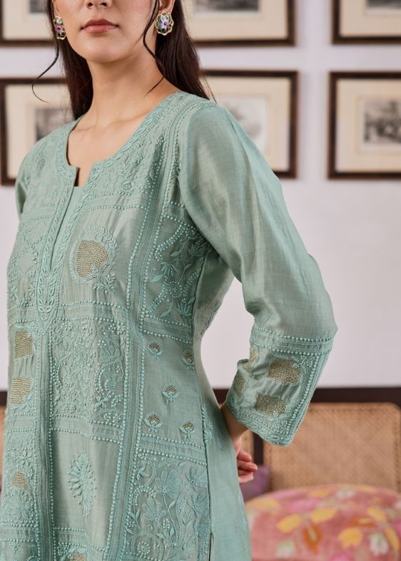 Green Chanderi Suit