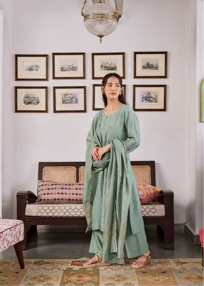 Green Chanderi Suit