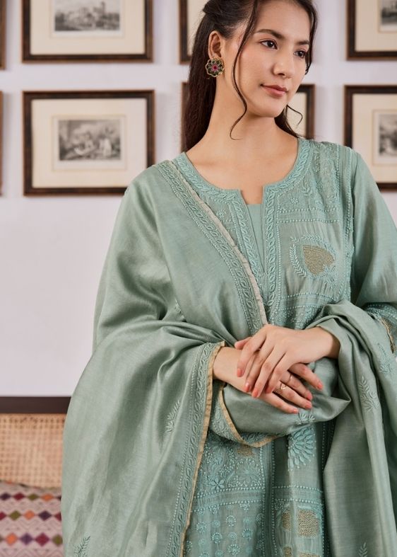 Green Chanderi Suit