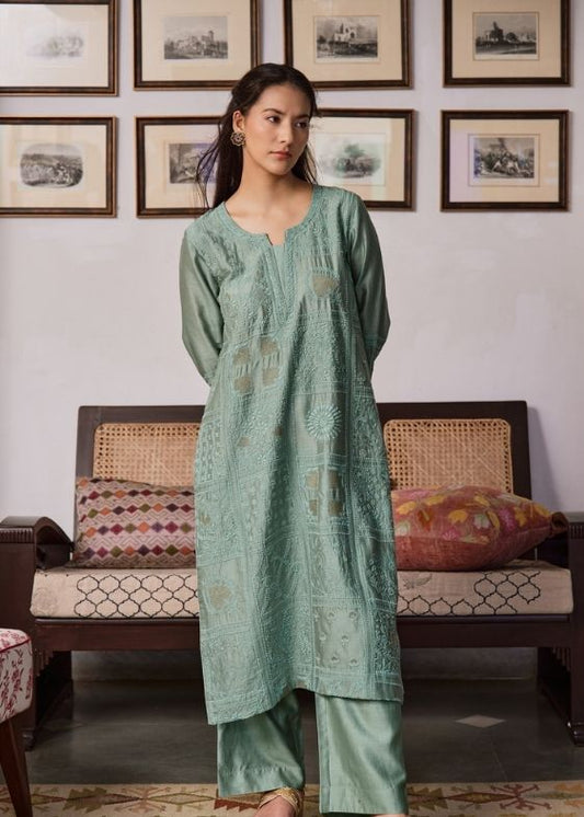 Green Chanderi Suit