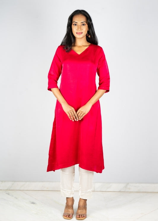 Red V Neck Modal Silk Dress