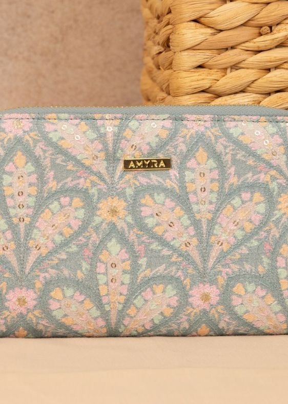 Nyra Embroidered Wallet Powder Blue- AM-ZW-0824-0002