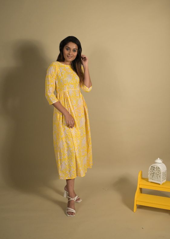 Yellow printed cotton dress