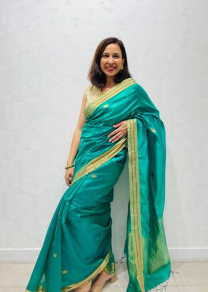 Green silk chanderi saree