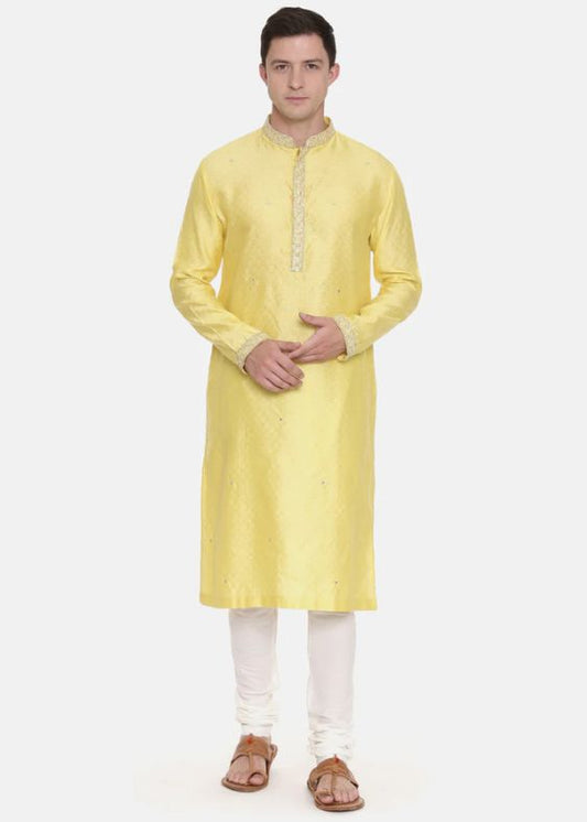 Yellow silk Jaquard Kurta set