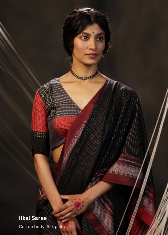 Black red stripes zari saree