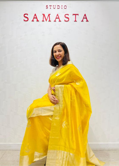 Yellow silk chanderi saree