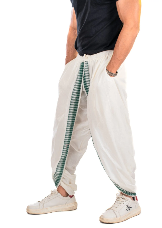 White with Green Colour Dual Dhoti Pant