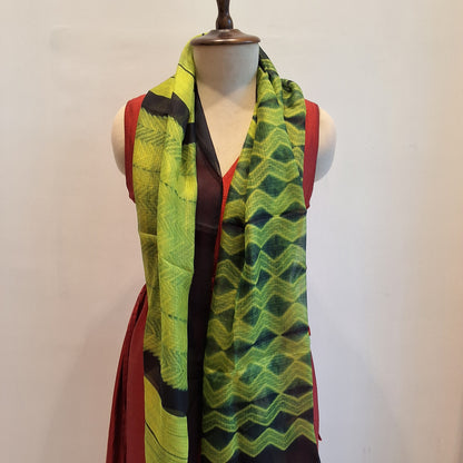 Green Silkkota Shibori Handloom Stole