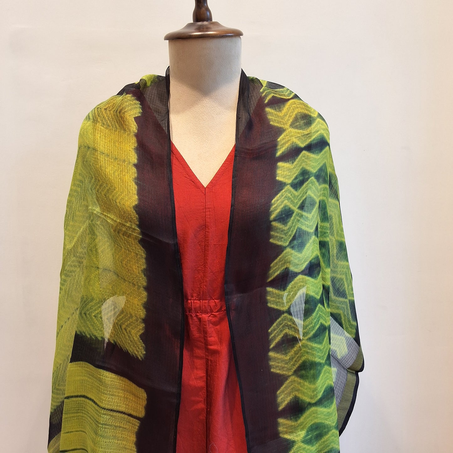 Green Silkkota Shibori Handloom Stole