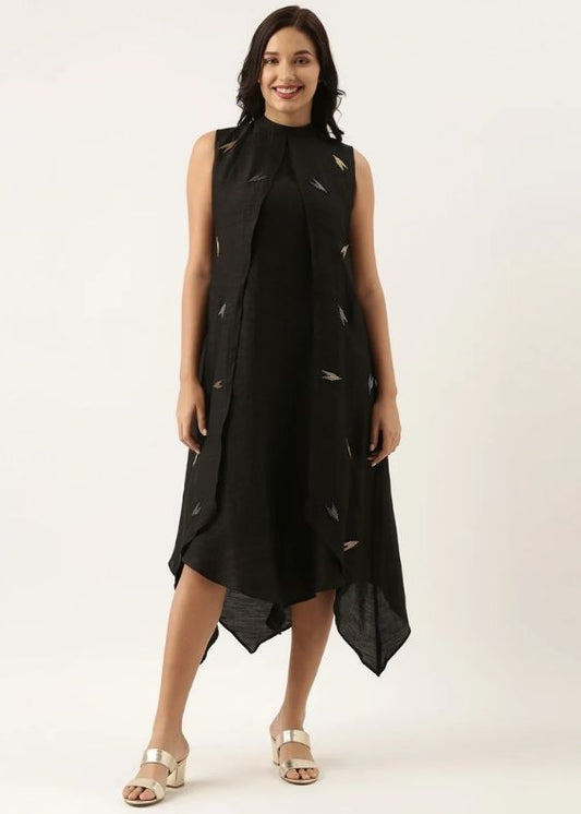 Black Silk Double Layer Dress-AS0491