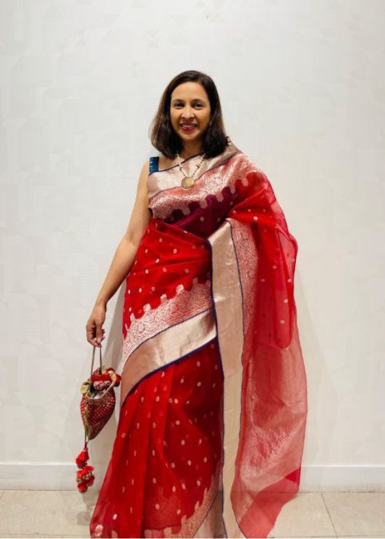 Red Silk chanderi saree