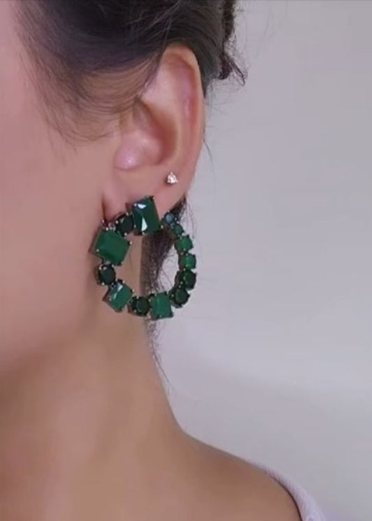 Green Loop Stone Earrings